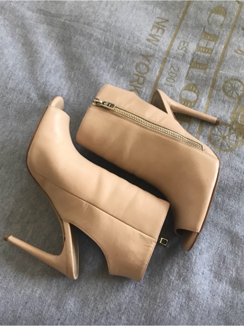 Nine West Nude Open-Toe Mule Booties